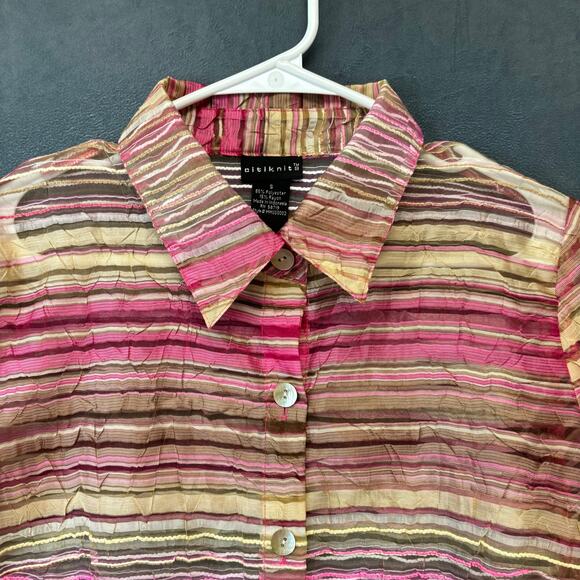 CitiKnits Sheer Seersucker Blouse Casual Button Down Striped Womens Small Artsy - Picture 5 of 11